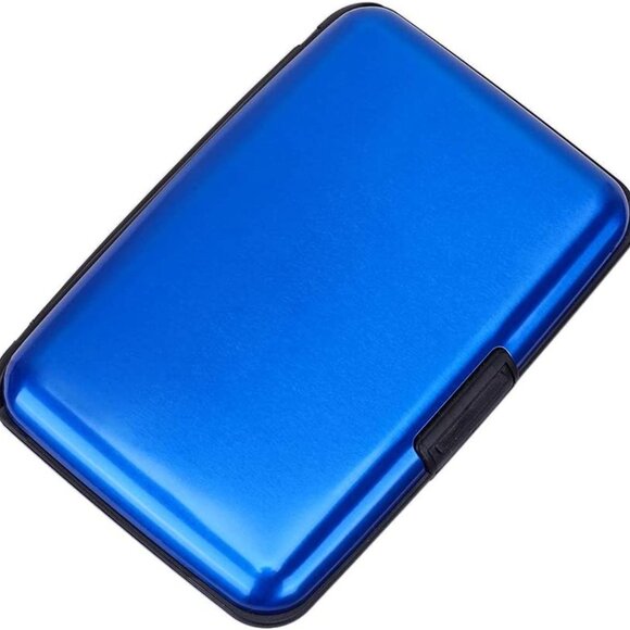 Blue - Metal Wallet Credit Card Holder, Women Men‎ Aluminum RFID, Hard Case - Picture 7 of 10